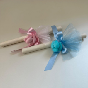 pergamene con confetti e nastri colorati per nascita o battesimi abeo