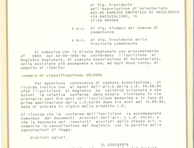 riconoscimento della regione veneto del 1993